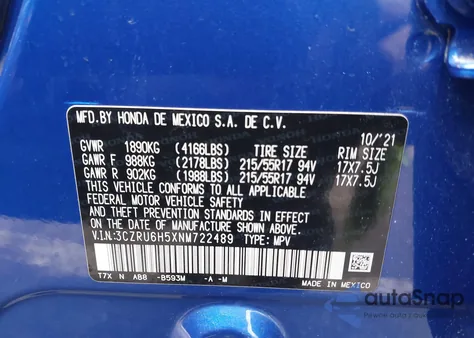 2022 Honda Hr-V Awd Ex z USA, uszkodzony, nr VIN 3CZRU6H5XNM722489